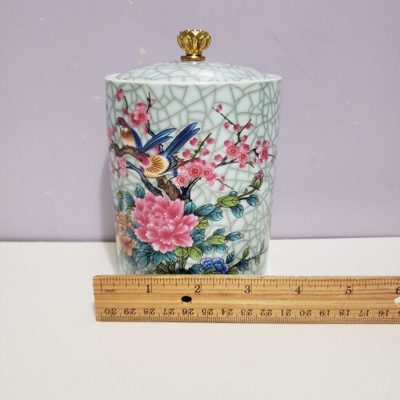 Asian Porcelain Ceramic Tea Bag / Trinket Canister Home Decor 5"×3.5" - Picture 10 of 10